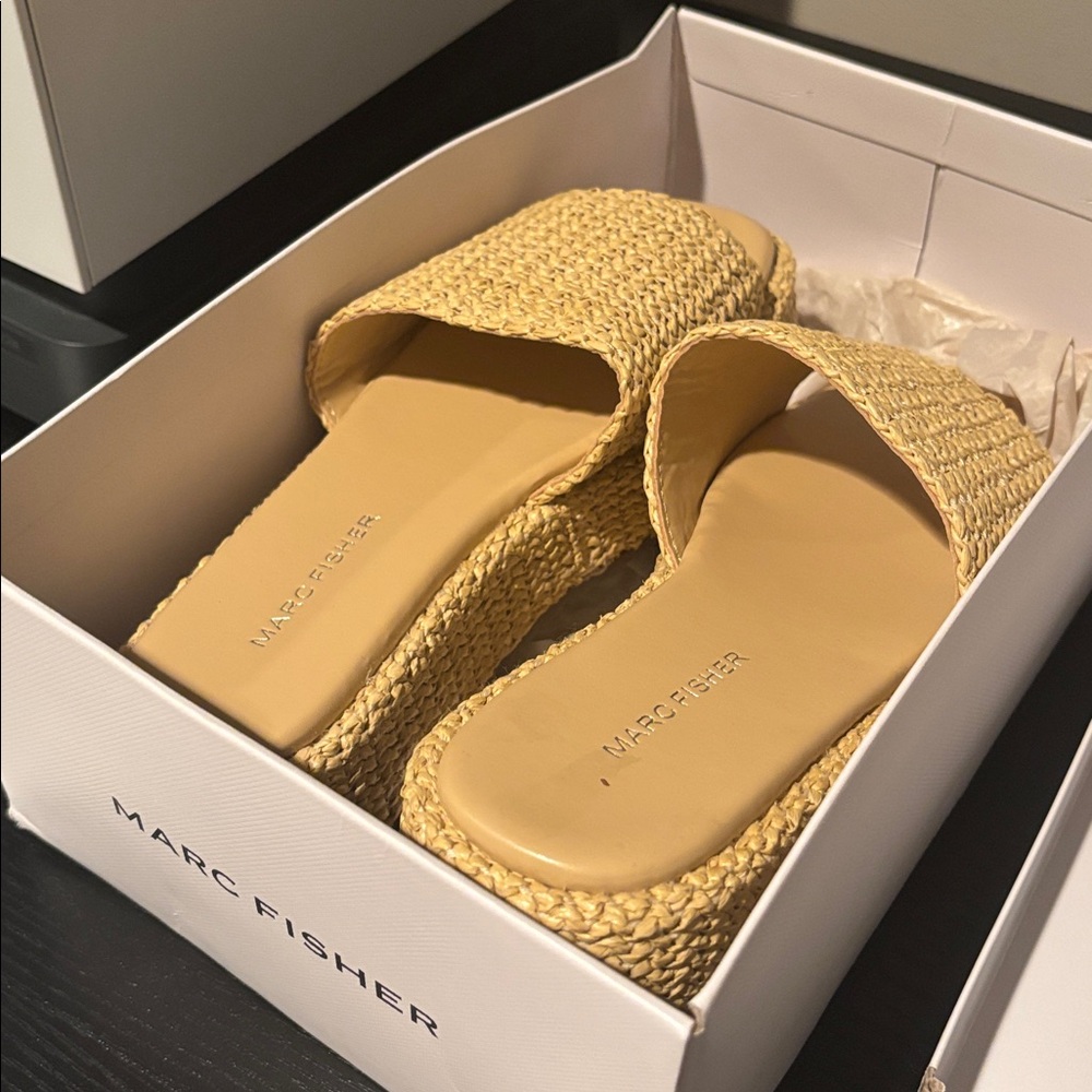 Marc Fisher Tan Woven Slide Sandals